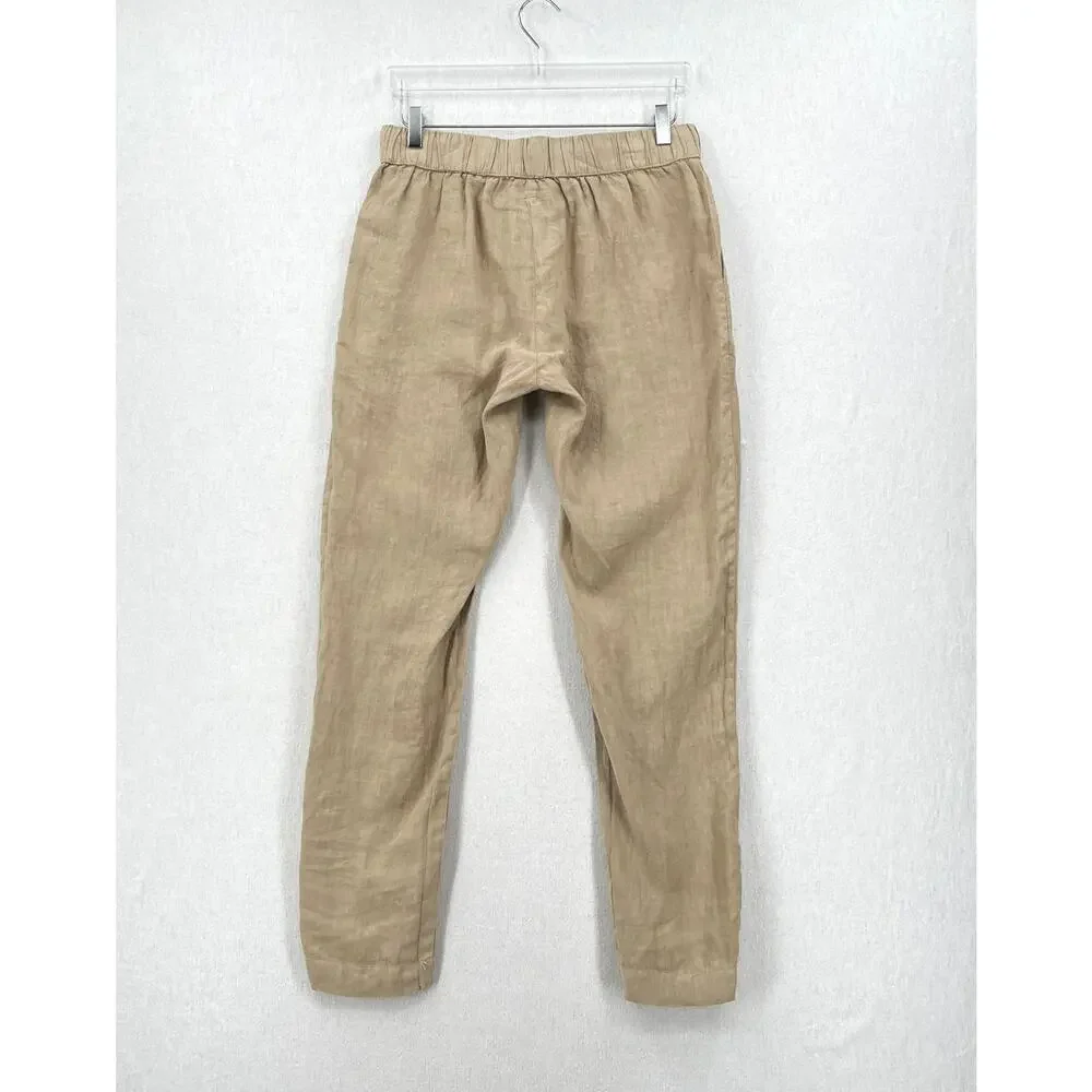 ENZA COSTA Linen Easy Pants Womens Medium Dark Clay Tan Pull On Drawstring NEW - Picture 3 of 14